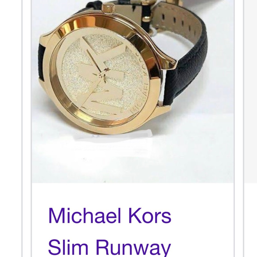Michael Kors Slim Runway Gold Dial Leather Crystal Ladies Watch - MK2392 - Picture 4 of 4